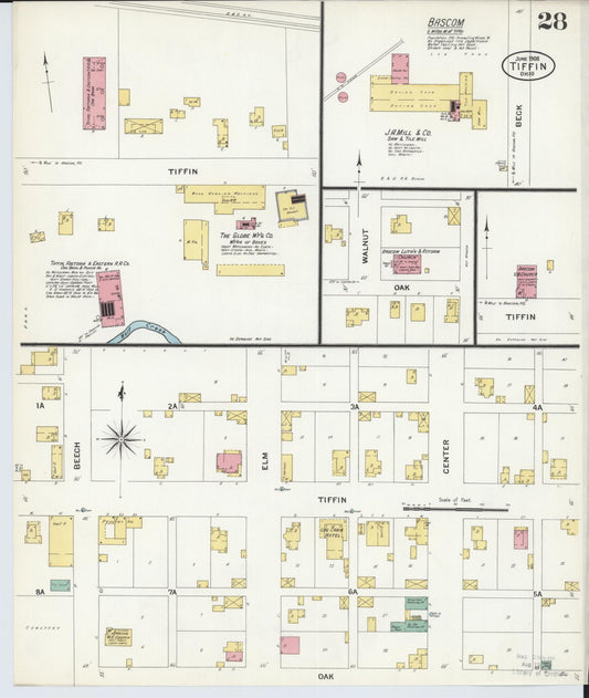 Sanborn Fire Insurance Map from Tiffin, Seneca County, Ohio (1908), Sheet #0028 - Historic Sanborn Fire Insurance Map Print, vintage old map wall art, antique decor, genealogy gift, Ohio Ohio map