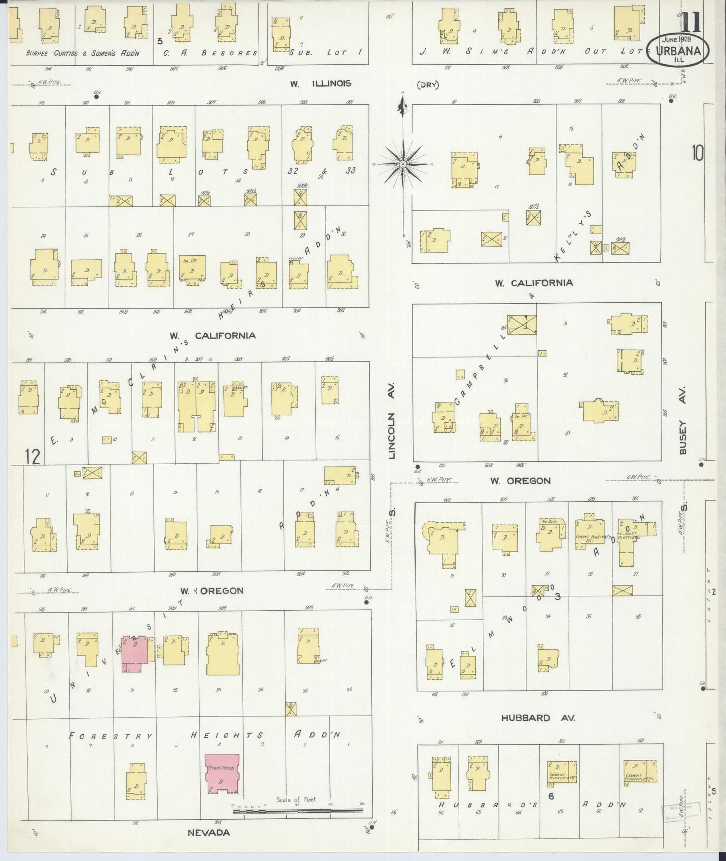 Sanborn Fire Insurance Map from Urbana, Champaign County, Illinois (1909), Sheet #0011 - Complete Map Set gallery image, historic Sanborn map, vintage wall art, Illinois Illinois
