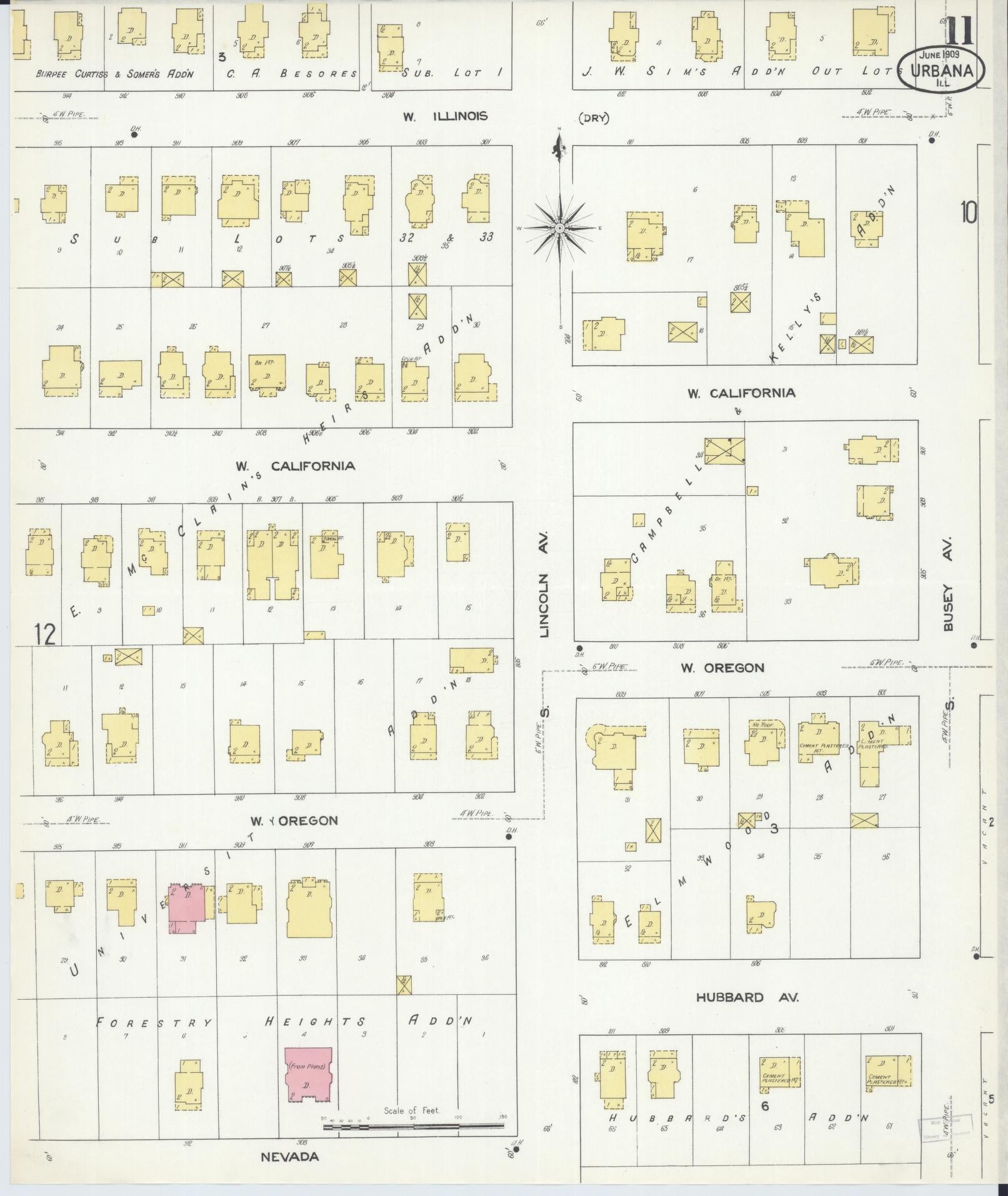 Sanborn Fire Insurance Map from Urbana, Champaign County, Illinois (1909), Sheet #0011 - Complete Map Set gallery image, historic Sanborn map, vintage wall art, Illinois Illinois