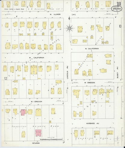 Sanborn Fire Insurance Map from Urbana, Champaign County, Illinois (1909), Sheet #0011 - Complete Map Set gallery image, historic Sanborn map, vintage wall art, Illinois Illinois