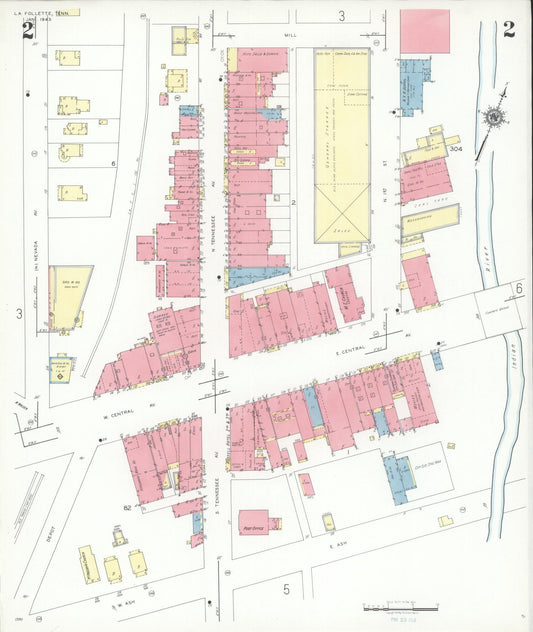 Sanborn Fire Insurance Map from La Follette, Campbell County, Tennessee (1943), Sheet #0002 - Historic Sanborn Fire Insurance Map Print, vintage old map wall art, antique decor, genealogy gift, Tennessee Tennessee map