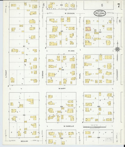 Sanborn Fire Insurance Map from Belding, Ionia County, Michigan (1918), Sheet #0007 - Historic Sanborn Fire Insurance Map Print, vintage old map wall art, antique decor, genealogy gift, Michigan Michigan map