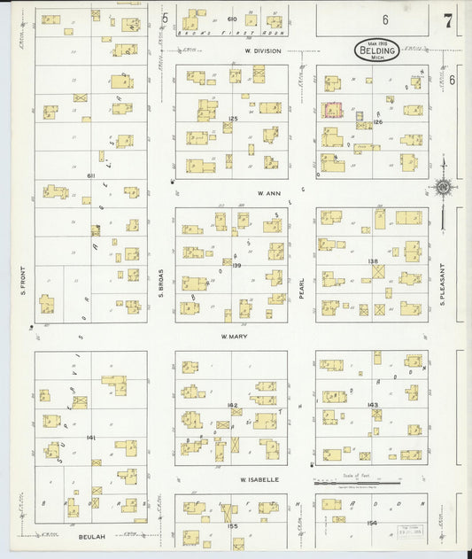 Sanborn Fire Insurance Map from Belding, Ionia County, Michigan (1918), Sheet #0007 - Historic Sanborn Fire Insurance Map Print, vintage old map wall art, antique decor, genealogy gift, Michigan Michigan map
