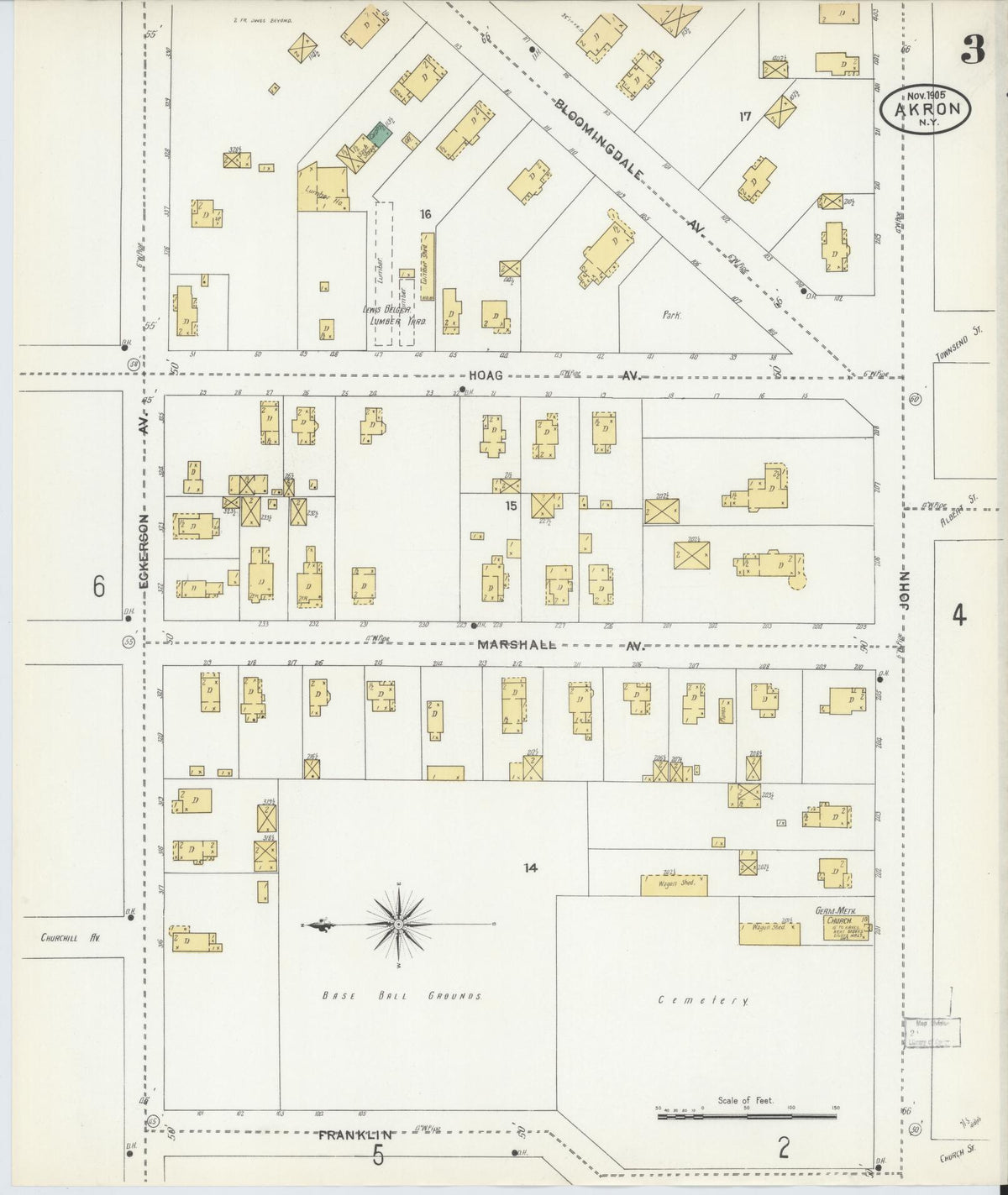 Sanborn Fire Insurance Map from Akron, Erie County, New York (1905), Sheet #0003 - Complete Map Set gallery image, historic Sanborn map, vintage wall art, New York New York