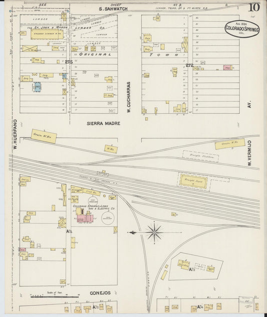 Sanborn Fire Insurance Map from Colorado Springs, El Paso County, Colorado (1890), Sheet #0010 - Historic Sanborn Fire Insurance Map Print, vintage old map wall art, antique decor, genealogy gift, Colorado Colorado map