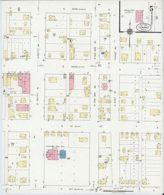 Sanborn Fire Insurance Map from Hominy, Osage County, Oklahoma (1922), Sheet #0005 - Historic Sanborn Fire Insurance Map Print, vintage old map wall art, antique decor, genealogy gift, Oklahoma Oklahoma map