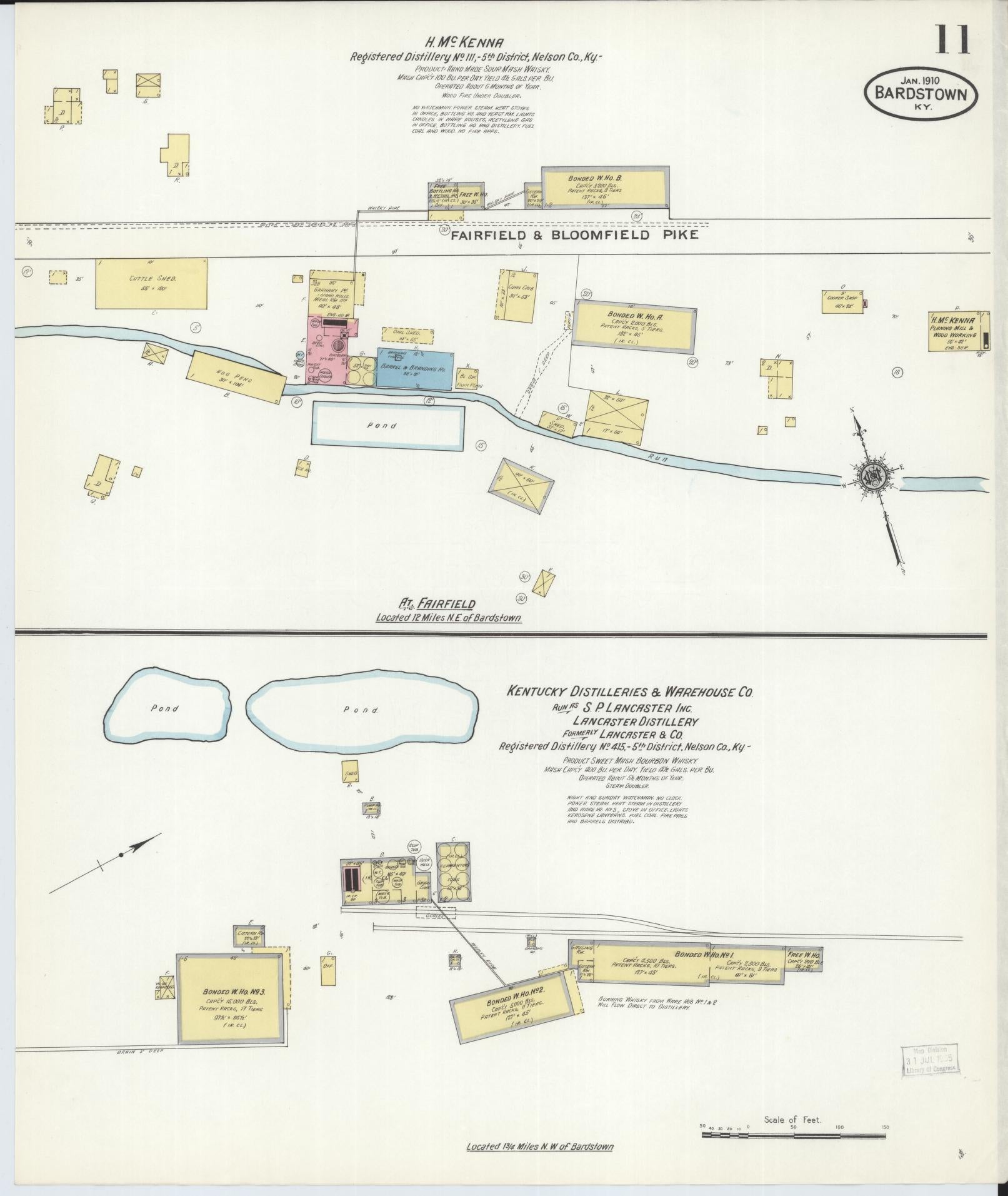 Sanborn Fire Insurance Map from Bardstown, Nelson County, Kentucky (1910), Sheet #0011 - Historic Sanborn Fire Insurance Map Print, vintage old map wall art, antique decor, genealogy gift, Kentucky Kentucky map