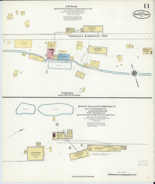 Sanborn Fire Insurance Map from Bardstown, Nelson County, Kentucky (1910), Sheet #0011 - Historic Sanborn Fire Insurance Map Print, vintage old map wall art, antique decor, genealogy gift, Kentucky Kentucky map