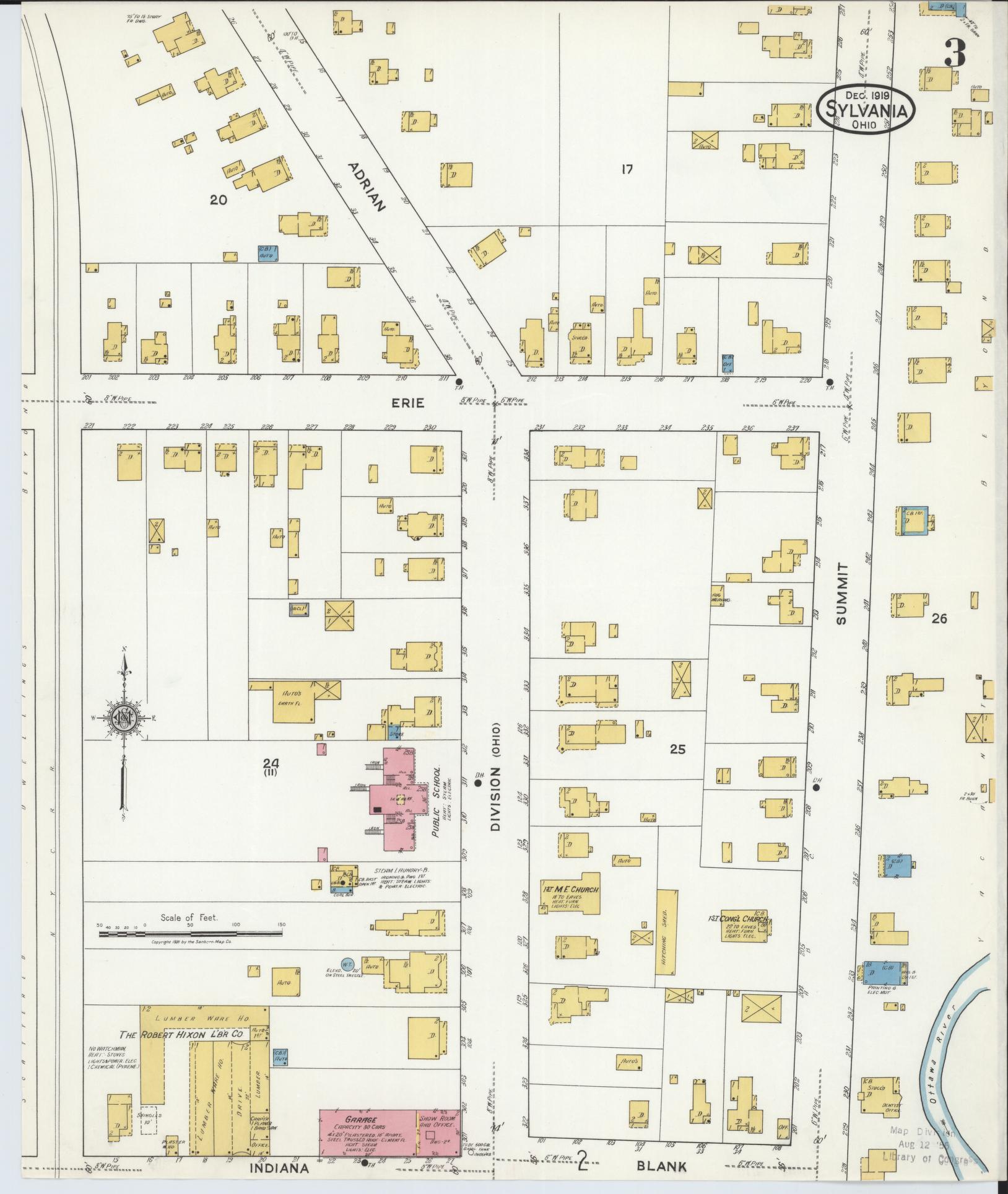 Sanborn Fire Insurance Map from Sylvania, Lucas County, Ohio (1919), Sheet #0003 - Complete Map Set gallery image, historic Sanborn map, vintage wall art, Ohio Ohio