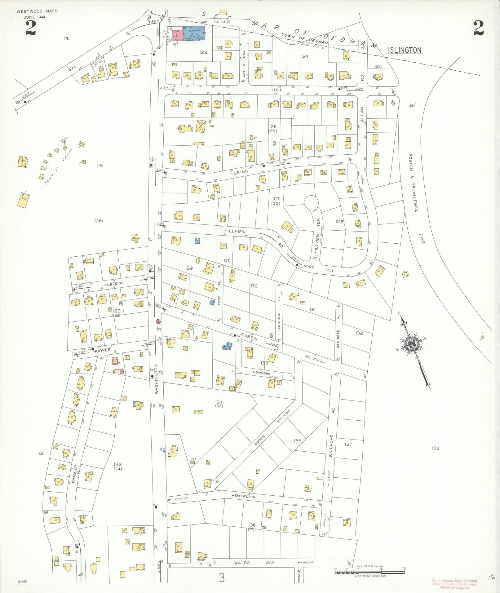 Sanborn Fire Insurance Map from Westwood, Norfolk County, Massachusetts (1941), Sheet #0002 - Historic Sanborn Fire Insurance Map Print, vintage old map wall art, antique decor, genealogy gift, Massachusetts Massachusetts map
