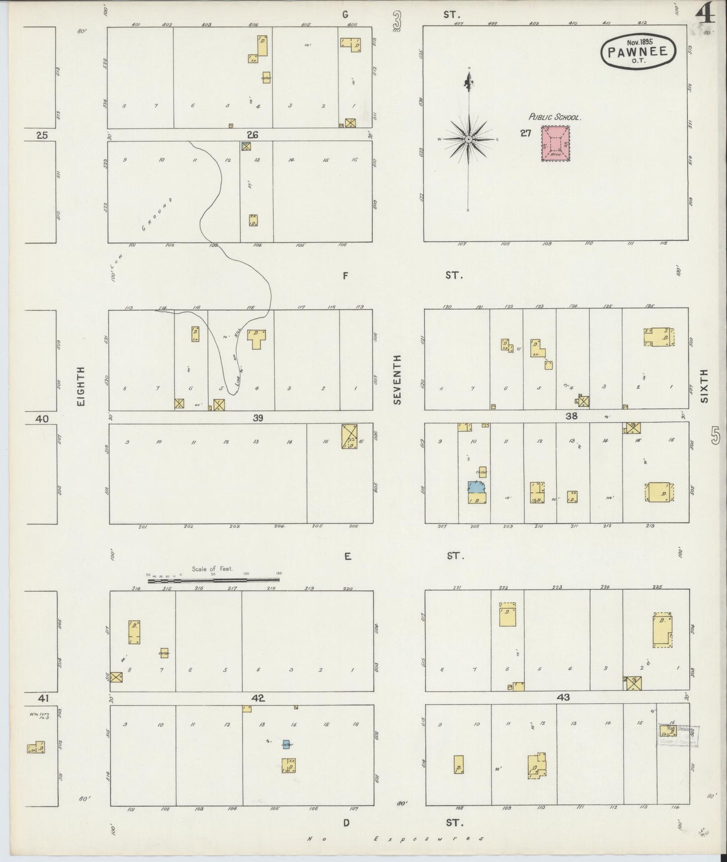 Sanborn Fire Insurance Map from Pawnee, Pawnee County, Oklahoma (1895), Sheet #0004 - Historic Sanborn Fire Insurance Map Print, vintage old map wall art, antique decor, genealogy gift, Oklahoma Oklahoma map