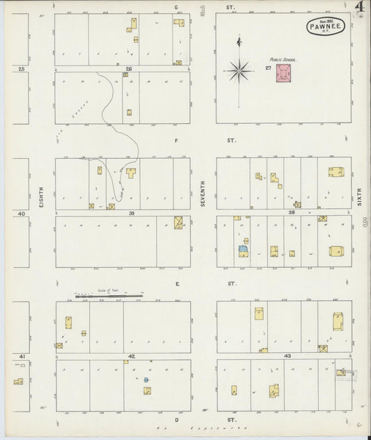 Sanborn Fire Insurance Map from Pawnee, Pawnee County, Oklahoma (1895), Sheet #0004 - Historic Sanborn Fire Insurance Map Print, vintage old map wall art, antique decor, genealogy gift, Oklahoma Oklahoma map