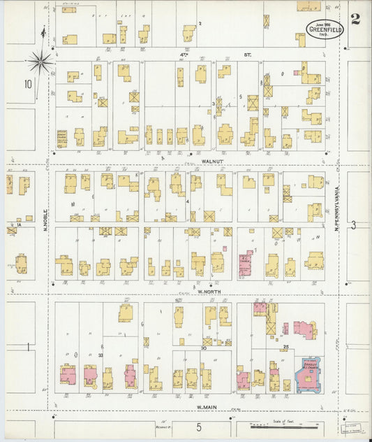 Sanborn Fire Insurance Map from Greenfield, Hancock County, Indiana (1906), Sheet #0002 - Historic Sanborn Fire Insurance Map Print, vintage old map wall art, antique decor, genealogy gift, Indiana Indiana map