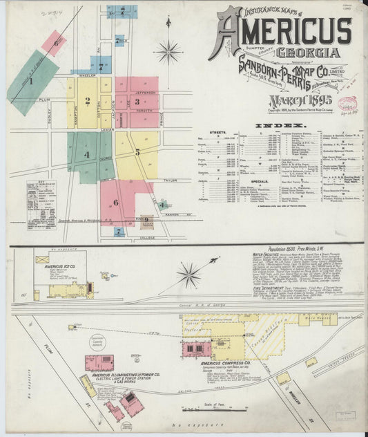 Sanborn Fire Insurance Map from Americus, Sumter County, Georgia (1895), Sheet #0001 - Complete Map Set gallery image, historic Sanborn map, vintage wall art, Georgia Georgia