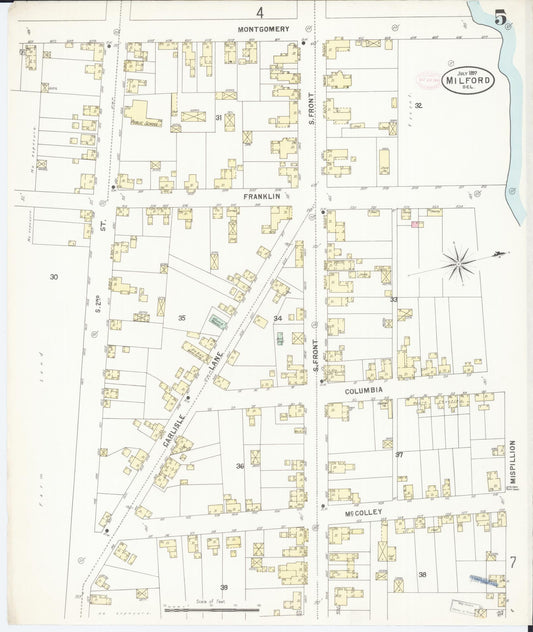 Sanborn Fire Insurance Map from Milford, Kent And Sussex Counties, Delaware (1897), Sheet #0005 - Historic Sanborn Fire Insurance Map Print, vintage old map wall art, antique decor, genealogy gift, Delaware Delaware map