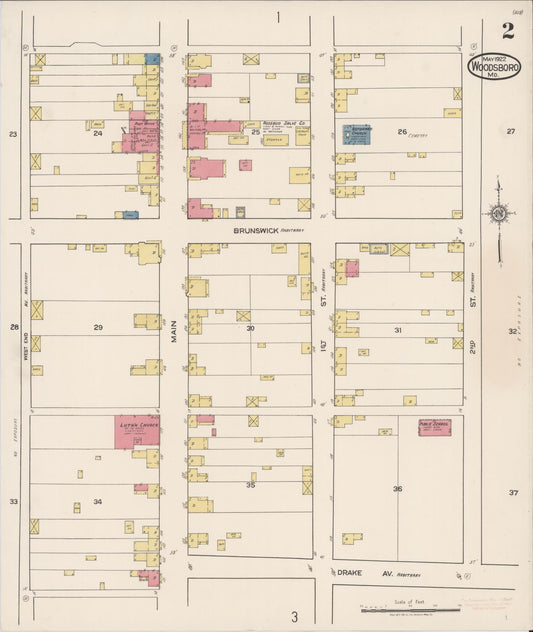 Sanborn Fire Insurance Map from Woodsboro, Frederick County, Maryland (1922), Sheet #0002 - Historic Sanborn Fire Insurance Map Print, vintage old map wall art