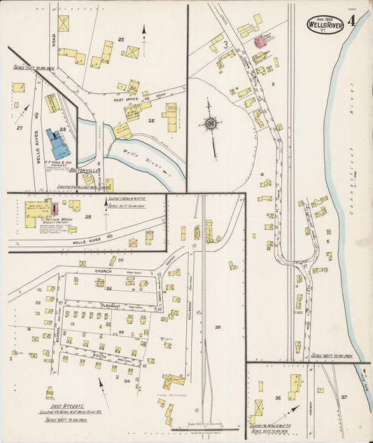 Sanborn Fire Insurance Map from Wells River, Orange County, Vermont (1922), Sheet #0004 - Historic Sanborn Fire Insurance Map Print, vintage old map wall art, antique decor, genealogy gift, Vermont Vermont map