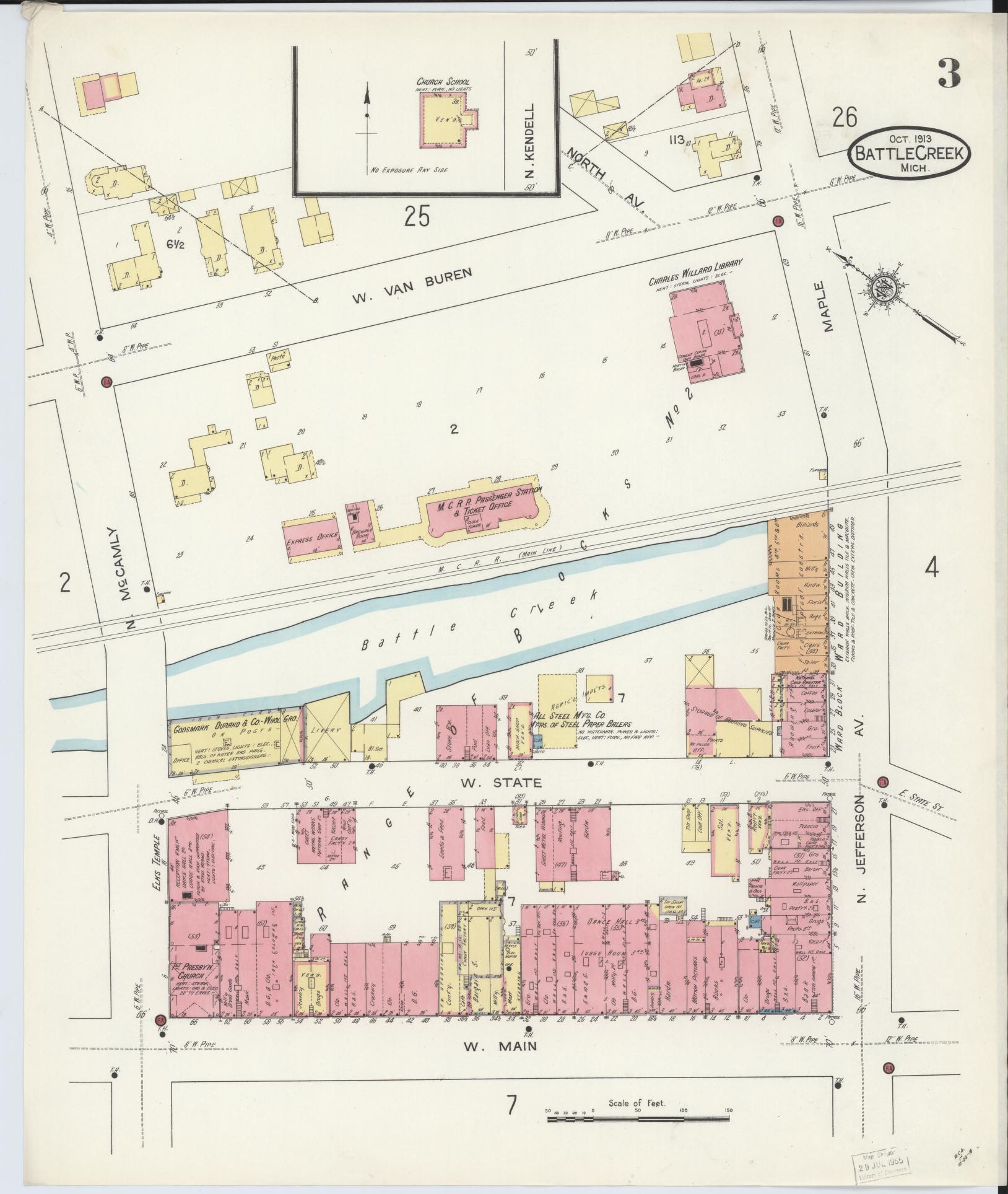 Sanborn Fire Insurance Map from Battle Creek, Calhoun County, Michigan (1913), Sheet #0003 - Complete Map Set gallery image, historic Sanborn map, vintage wall art, Michigan Michigan