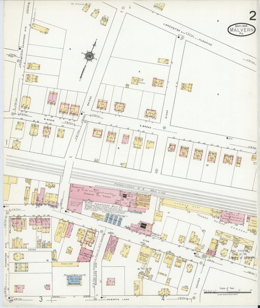 Sanborn Fire Insurance Map from Malvern, Chester County, Pennsylvania (1919), Sheet #0002 - Historic Sanborn Fire Insurance Map Print, vintage old map wall art, antique decor, genealogy gift, Pennsylvania Pennsylvania map