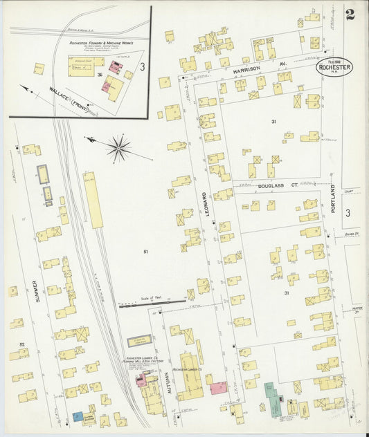 Sanborn Fire Insurance Map from Rochester, Strafford County, New Hampshire (1908), Sheet #0002 - Historic Sanborn Fire Insurance Map Print, vintage old map wall art, antique decor, genealogy gift, New Hampshire New Hampshire map