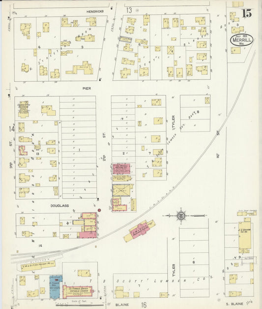 Sanborn Fire Insurance Map from Merrill, Lincoln County, Wisconsin (1913), Sheet #0015 - Historic Sanborn Fire Insurance Map Print, vintage old map wall art, antique decor, genealogy gift, Wisconsin Wisconsin map