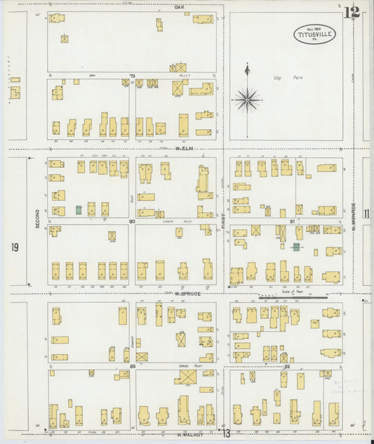 Sanborn Fire Insurance Map from Titusville, Crawford County, Pennsylvania (1904), Sheet #0012 - Historic Sanborn Fire Insurance Map Print, vintage old map wall art, antique decor, genealogy gift, Pennsylvania Pennsylvania map