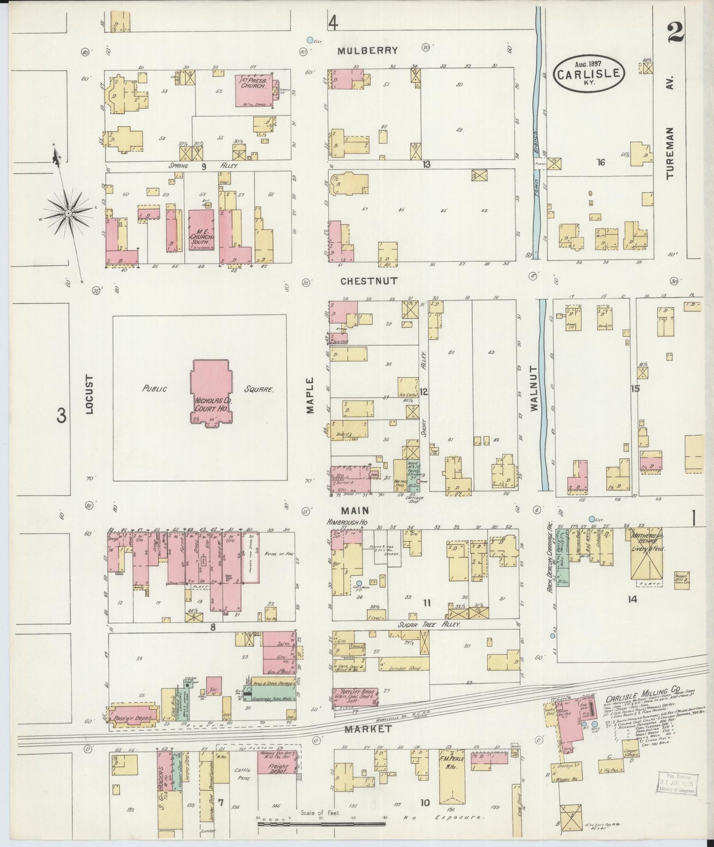 Sanborn Fire Insurance Map from Carlisle, Nicholas County, Kentucky (1897), Sheet #0002 - Historic Sanborn Fire Insurance Map Print, vintage old map wall art, antique decor, genealogy gift, Kentucky Kentucky map