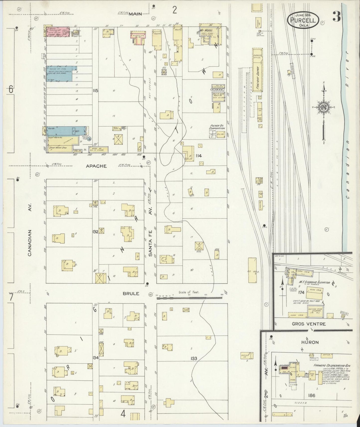 Sanborn Fire Insurance Map from Purcell, McClain County, Oklahoma (1914), Sheet #0003 - Complete Map Set gallery image, historic Sanborn map, vintage wall art, Oklahoma Oklahoma