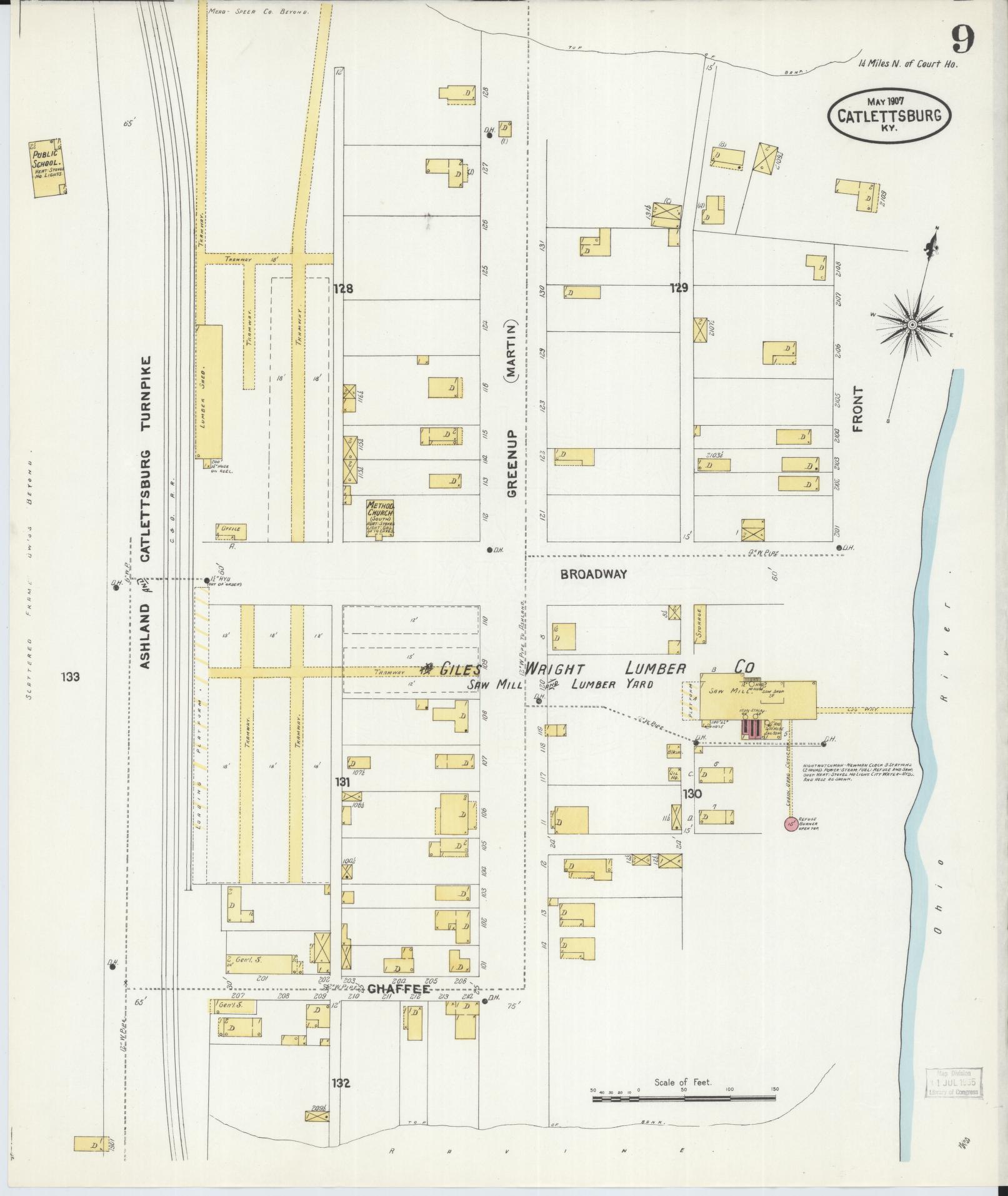 Sanborn Fire Insurance Map from Catlettsburg, Boyd County, Kentucky (1907), Sheet #0009 - Complete Map Set gallery image, historic Sanborn map, vintage wall art, Kentucky Kentucky