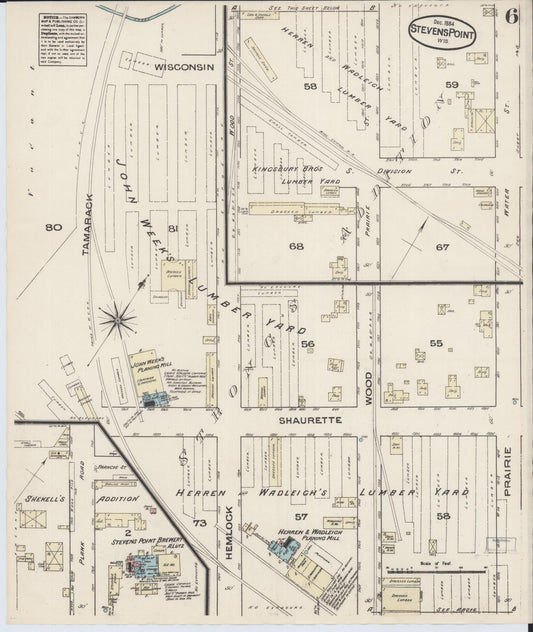 Sanborn Fire Insurance Map from Stevens Point, Portage County, Wisconsin (1884), Sheet #0006 - Historic Sanborn Fire Insurance Map Print, vintage old map wall art, antique decor, genealogy gift, Wisconsin Wisconsin map