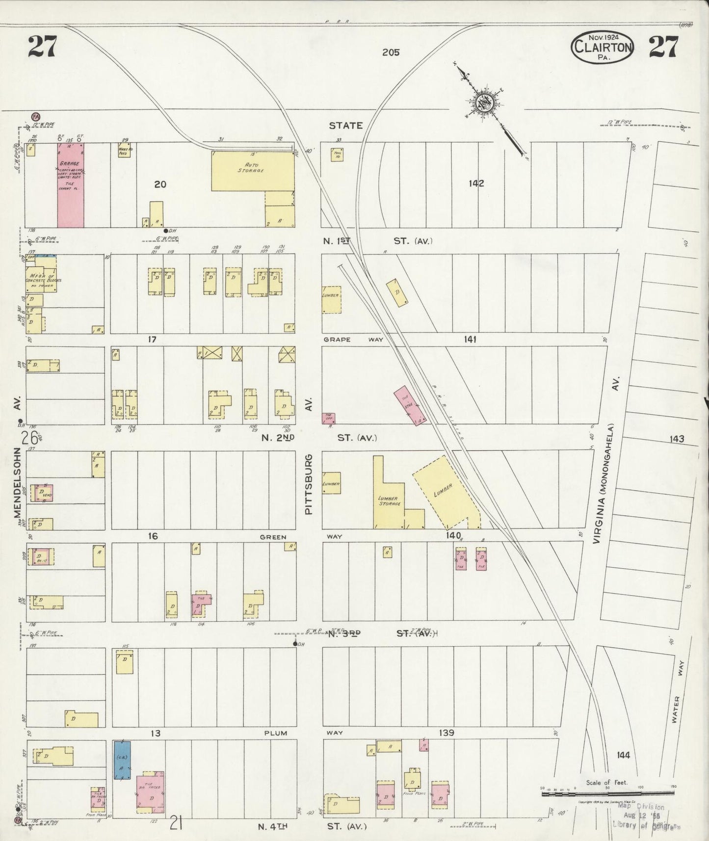 Sanborn Fire Insurance Map from Clairton, Allegheny County, Pennsylvania (1924), Sheet #0027 - Historic Sanborn Fire Insurance Map Print, vintage old map wall art, antique decor, genealogy gift, Pennsylvania Pennsylvania map