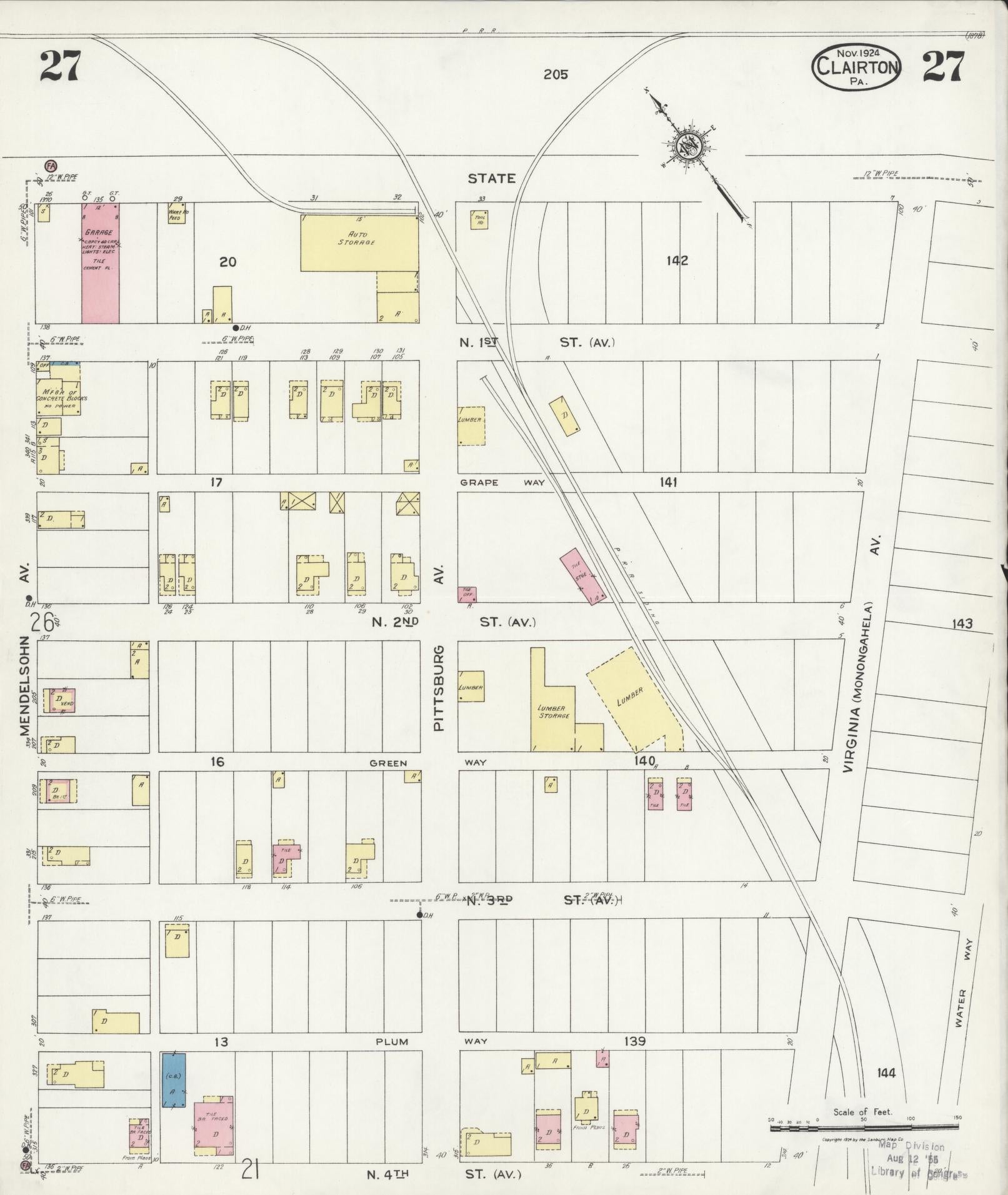 Sanborn Fire Insurance Map from Clairton, Allegheny County, Pennsylvania (1924), Sheet #0027 - Historic Sanborn Fire Insurance Map Print, vintage old map wall art, antique decor, genealogy gift, Pennsylvania Pennsylvania map