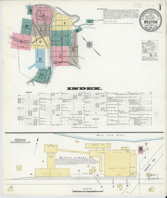 Sanborn Fire Insurance Map from Weston, Lewis County, West Virginia (1913), Sheet #0001 - Historic Sanborn Fire Insurance Map Print, vintage old map wall art, antique decor, genealogy gift, West Virginia West Virginia map