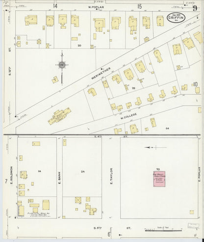 Sanborn Fire Insurance Map from Griffin, Spalding County, Georgia (1909), Sheet #0009 - Complete Map Set gallery image, historic Sanborn map, vintage wall art, Georgia Georgia