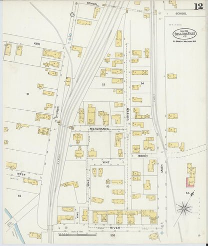 Sanborn Fire Insurance Map from Bellows Falls, Windham County, Vermont (1906), Sheet #0012 - Complete Map Set gallery image, historic Sanborn map, vintage wall art, Vermont Vermont
