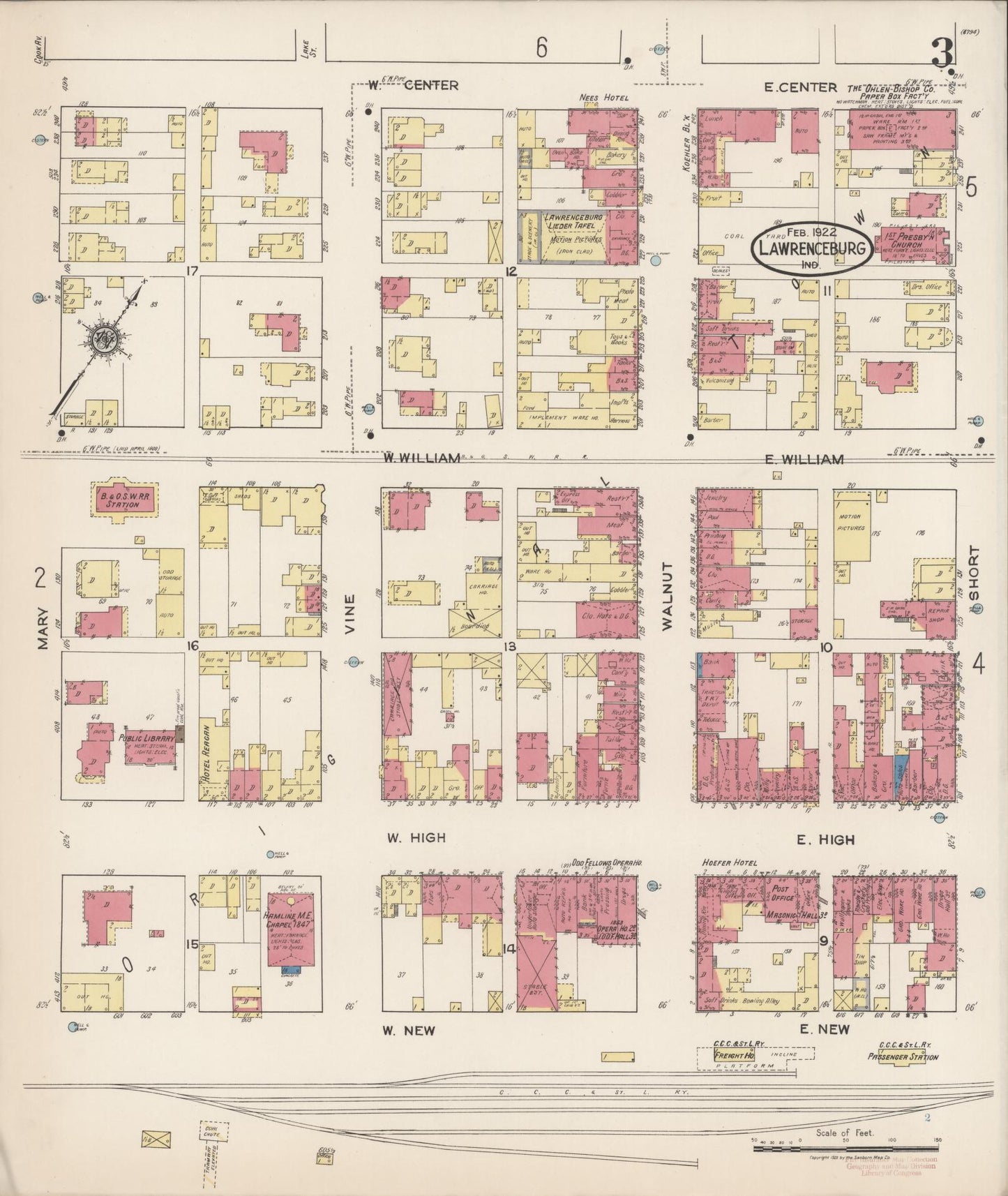 Sanborn Fire Insurance Map from Lawrenceburg, Dearborn County, Indiana (1922), Sheet #0003 - Complete Map Set gallery image, historic Sanborn map, vintage wall art, Indiana Indiana