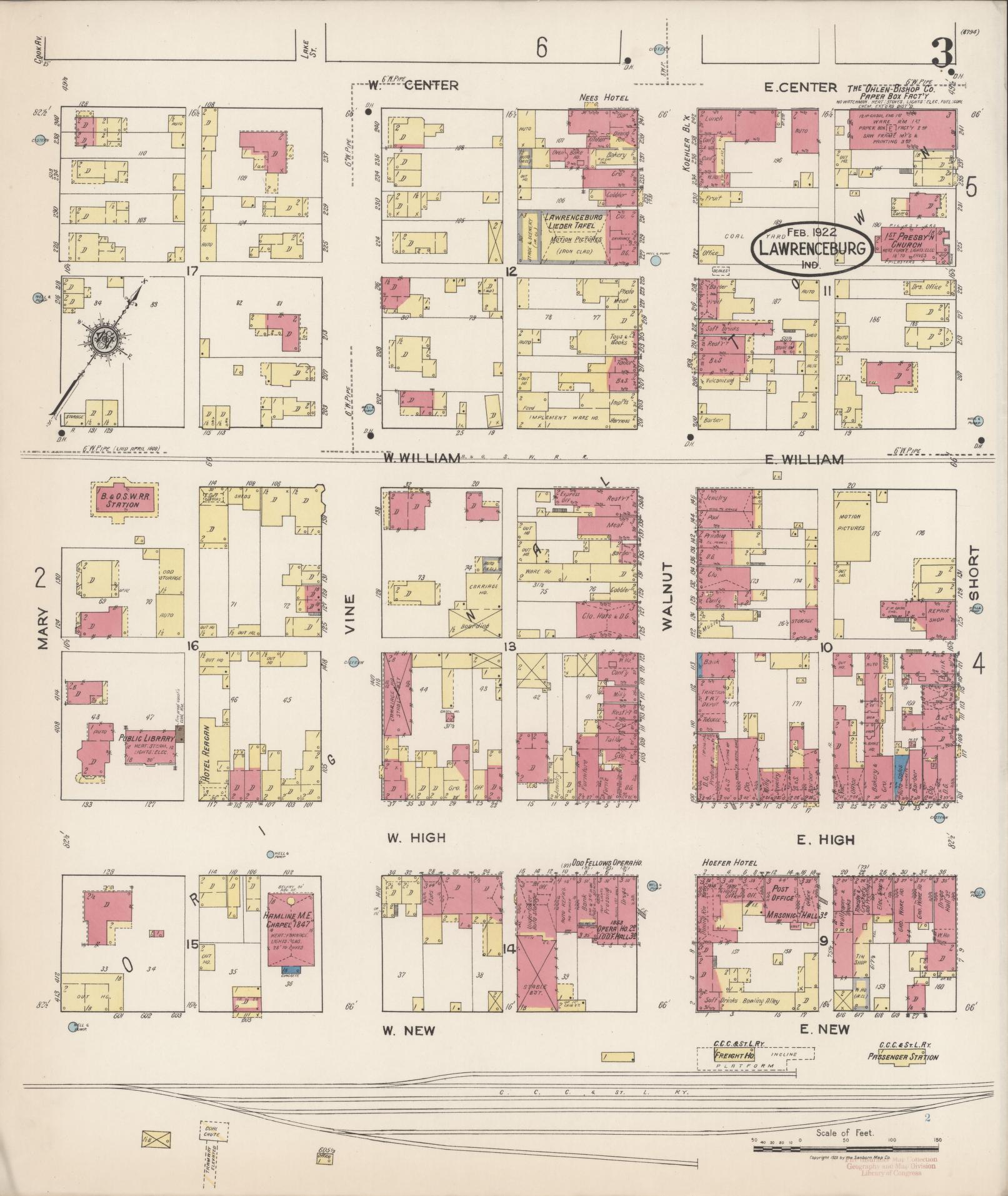 Sanborn Fire Insurance Map from Lawrenceburg, Dearborn County, Indiana (1922), Sheet #0003 - Complete Map Set gallery image, historic Sanborn map, vintage wall art, Indiana Indiana