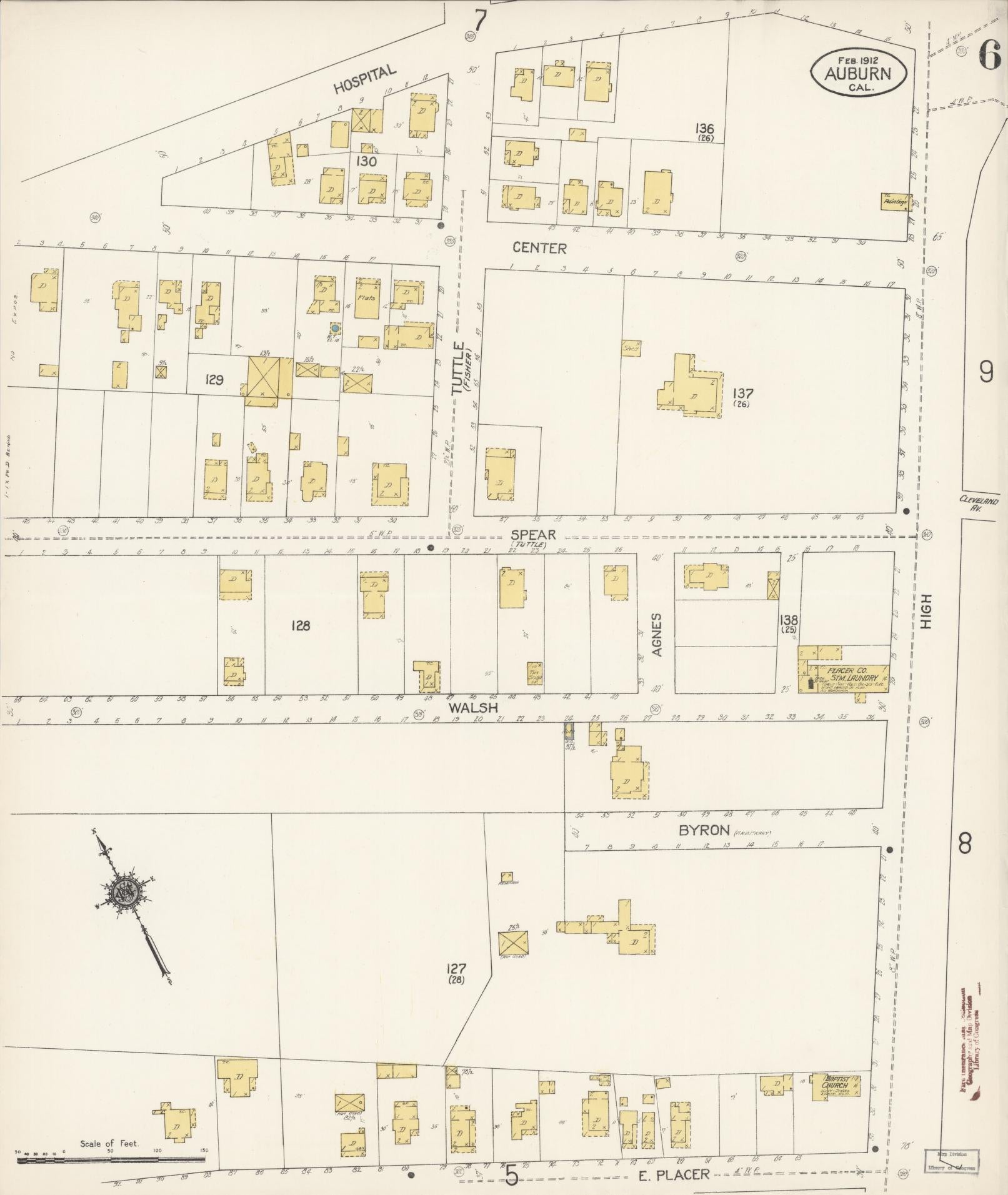 Sanborn Fire Insurance Map from Auburn, Placer County, California (1912), Sheet #0006 - Historic Sanborn Fire Insurance Map Print, vintage old map wall art, antique decor, genealogy gift, California California map