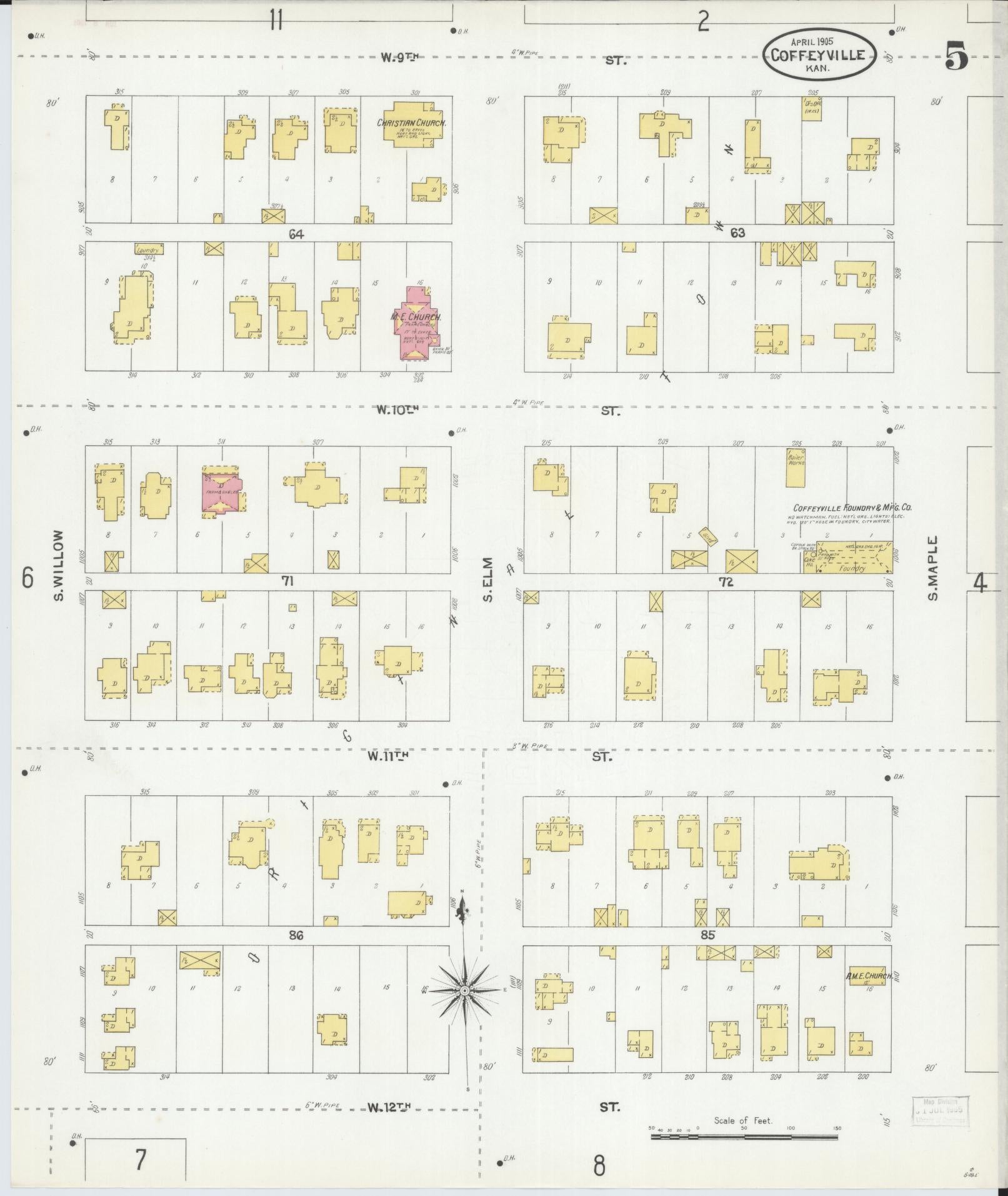 Sanborn Fire Insurance Map from Coffeyville, Montgomery County, Kansas (1905), Sheet #0005 - Complete Map Set gallery image, historic Sanborn map, vintage wall art, Kansas Kansas