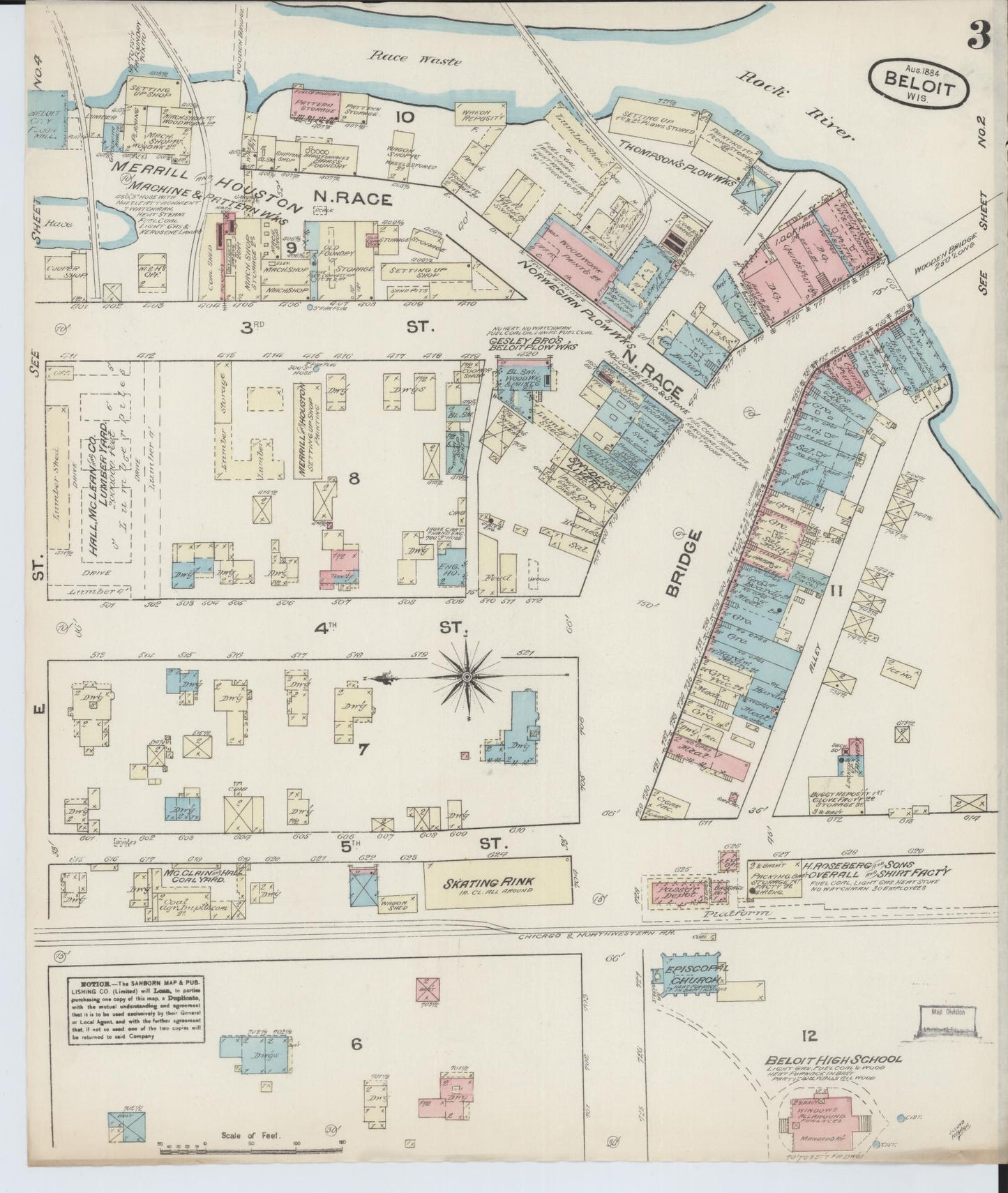 Sanborn Fire Insurance Map from Beloit, Rock County, Wisconsin (1884), Sheet #0003 - Complete Map Set gallery image, historic Sanborn map, vintage wall art, Wisconsin Wisconsin