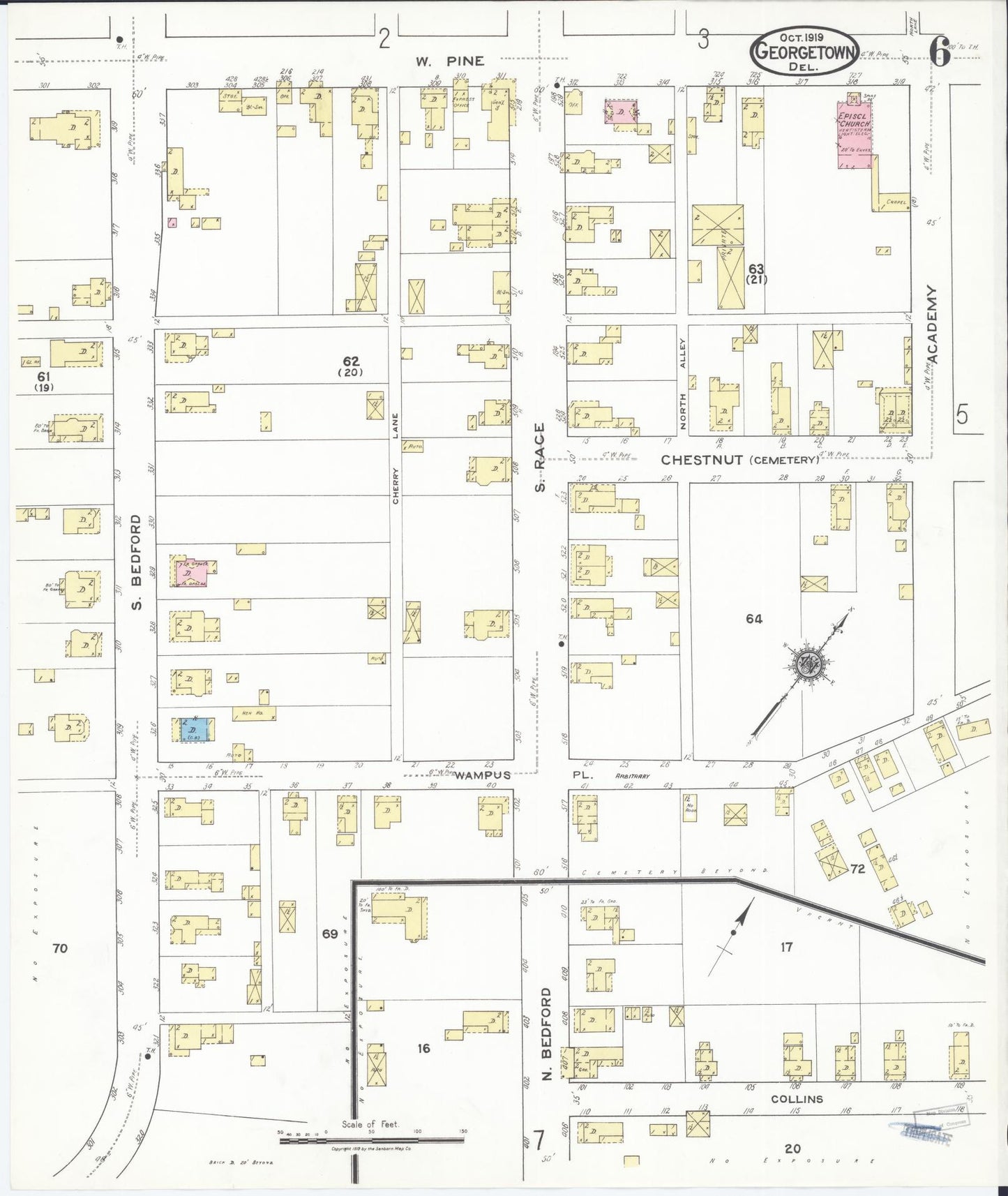 Sanborn Fire Insurance Map from Georgetown, Sussex County, Delaware (1919), Sheet #0006 - Complete Map Set gallery image, historic Sanborn map, vintage wall art, Delaware Delaware