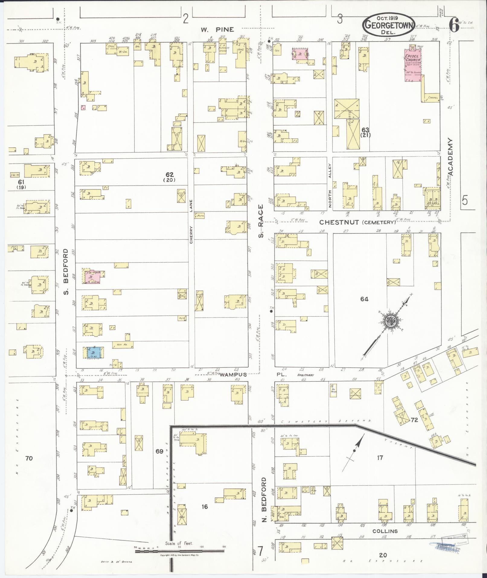 Sanborn Fire Insurance Map from Georgetown, Sussex County, Delaware (1919), Sheet #0006 - Complete Map Set gallery image, historic Sanborn map, vintage wall art, Delaware Delaware