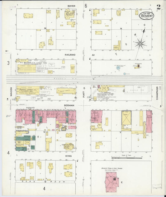 Sanborn Fire Insurance Map from Bement, Piatt County, Illinois (1909), Sheet #0002 - Historic Sanborn Fire Insurance Map Print, vintage old map wall art, antique decor, genealogy gift, Illinois Illinois map