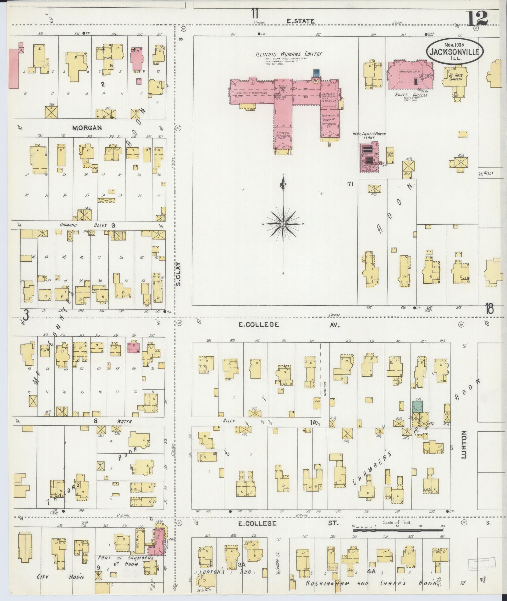 Sanborn Fire Insurance Map from Jacksonville, Morgan County, Illinois. (1905), Sheet 12 – Historic Sanborn Fire Insurance Map Print