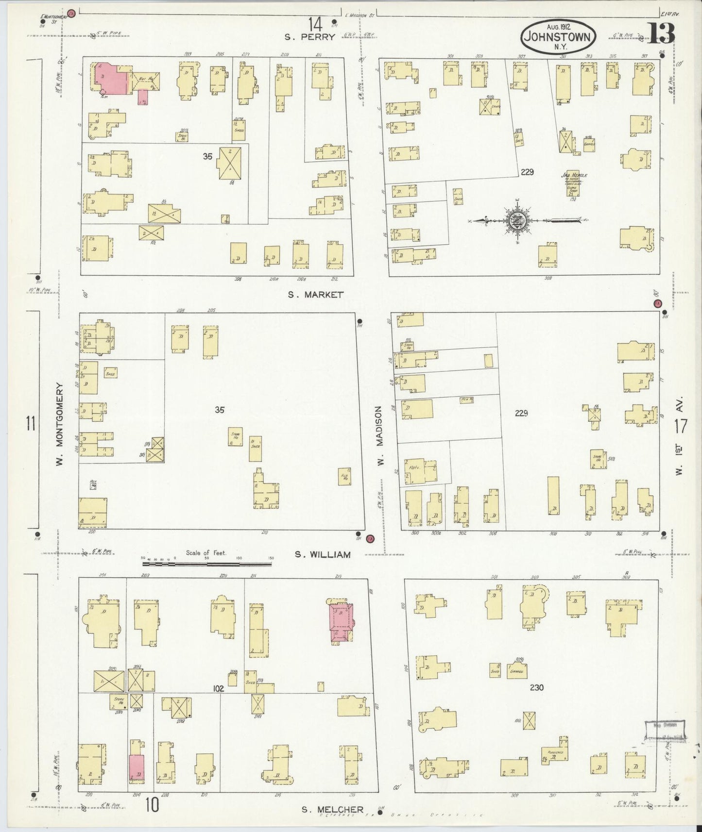 Sanborn Fire Insurance Map from Johnstown, Fulton County, New York (1912), Sheet #0013 - Complete Map Set gallery image, historic Sanborn map, vintage wall art, New York New York