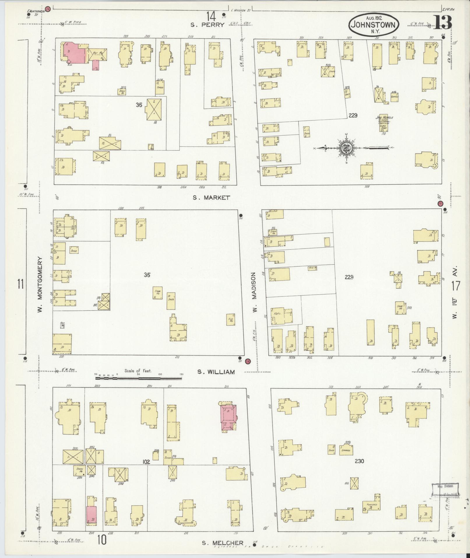 Sanborn Fire Insurance Map from Johnstown, Fulton County, New York (1912), Sheet #0013 - Complete Map Set gallery image, historic Sanborn map, vintage wall art, New York New York