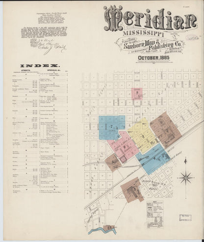 Sanborn Fire Insurance Map from Meridian, Lauderdale County, Mississippi (1885), Sheet #0001 - Complete Map Set gallery image, historic Sanborn map, vintage wall art, Mississippi Mississippi