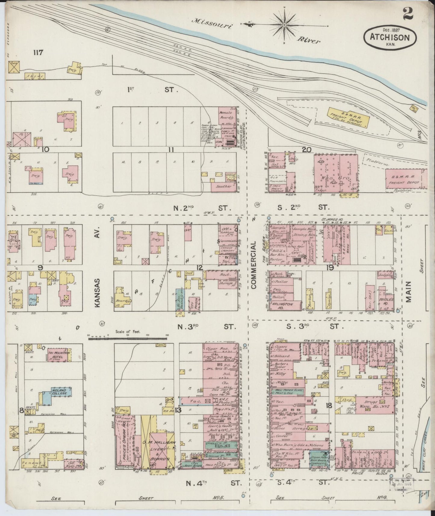 Sanborn Fire Insurance Map from Atchison, Atchison County, Kansas (1887), Sheet #0002 - Complete Map Set gallery image, historic Sanborn map, vintage wall art, Kansas Kansas