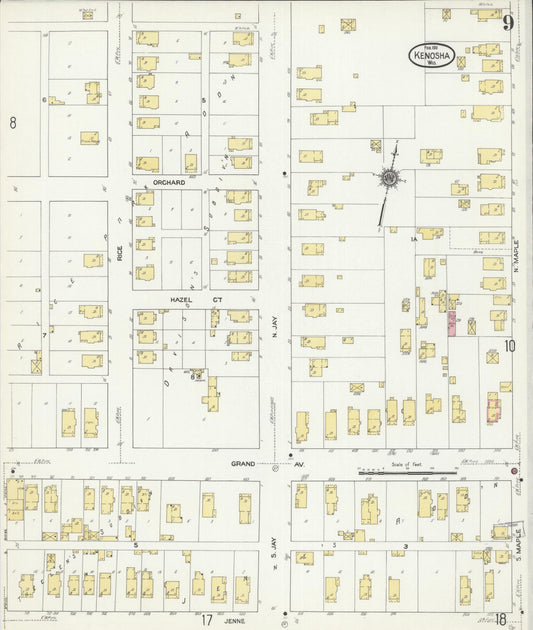 Sanborn Fire Insurance Map from Kenosha, Kenosha County, Wisconsin (1911), Sheet #0009 - Historic Sanborn Fire Insurance Map Print, vintage old map wall art, antique decor, genealogy gift, Wisconsin Wisconsin map