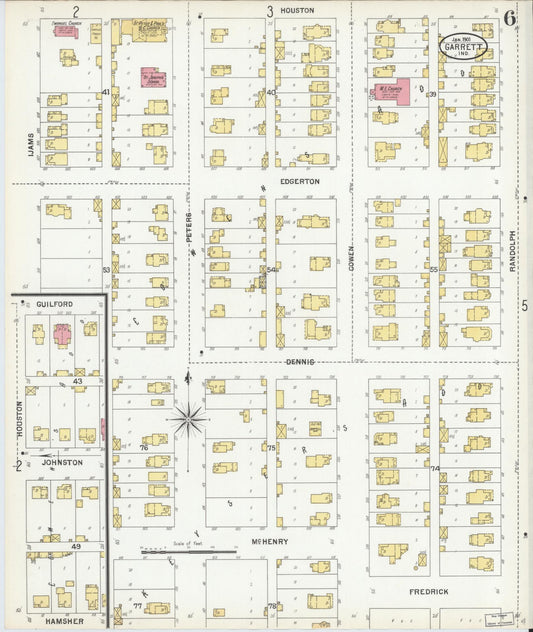 Sanborn Fire Insurance Map from Garrett, De Kalb County, Indiana (1901), Sheet #0006 - Historic Sanborn Fire Insurance Map Print, vintage old map wall art, antique decor, genealogy gift, Indiana Indiana map